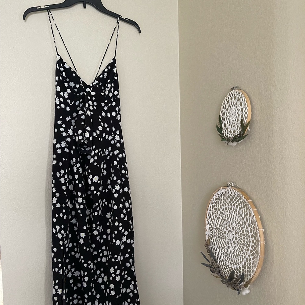 Floor Length Black Flower Print Dress